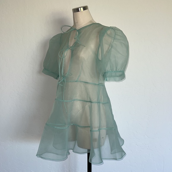 Very Rare!!!- For Love and Lemons Lucille Organza mint sheer nightie (L) - Picture 7 of 12